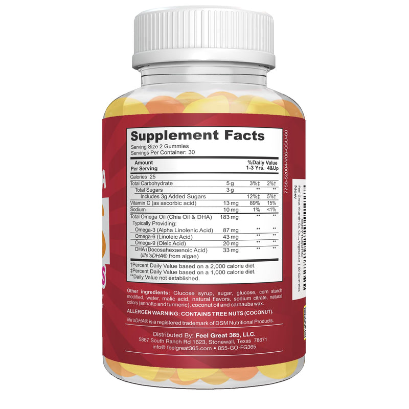 [Australia] - Feel Great Vitamin Co. Complete DHA Gummies for Kids | with Omega 3 6 9 + DHA, Vitamin C | Supports Healthy Brain Function, Vision & Heart Health | Gluten Free, Vegetarian | 60 Gummies Kids DHA + Omega 60 