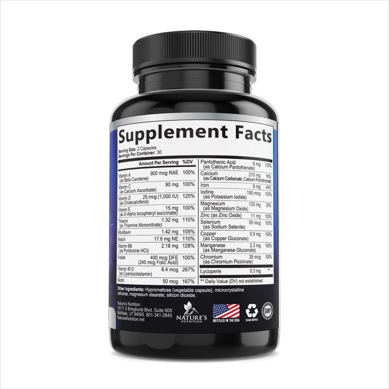Multivitamin for Men - Once Daily Mens Multivitamins - Comprehensive Multi-Vitamin with Optimal Vitamin Bioavailability - Essential Vitamins A, C, D, E, & Zinc Formula - Bottled in USA - 60 Capsules 60 Count (Pack of 1)