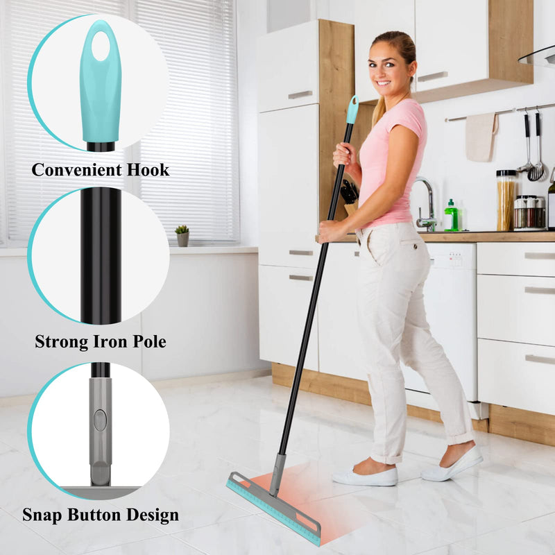 [Australia] - Multifunction Magic Broom, Silicone Floor Squeegee Broom with 59" Long Handle, Scraping Broom for Floor Bathroom Kitchen Shower Tile Pet Hair Fur Marble Glass Water Window Foam Cleaning, Blue Blue Magic Broom 
