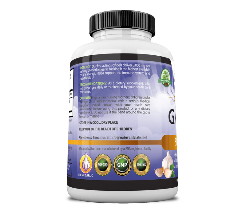 [Australia] - Odorless Pure Garlic 3000 mg per Serving Maximum Strength 150 Soft gels Promotes Healthy Cholesterol Levels Immune System Support 