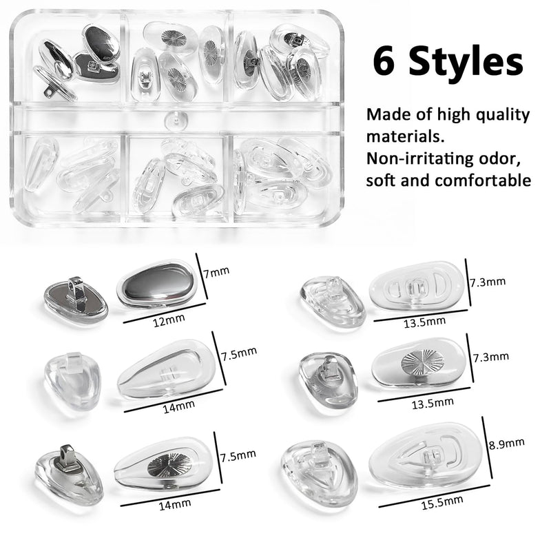 [Australia] - PTSLKHN Screw-in Eyeglass Nose Pads, Glasses Nose Pads Replacement Kit, 12 Pairs of Soft Silicone Nose Pads for Eye Glasses, Sunglasses and Presbyopes 