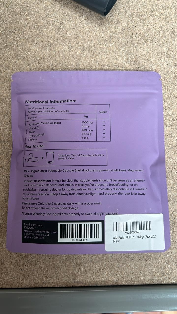 Marine Collagen Supplements for Women 100% Pure with Biotin, Vitamin C and Hyaluronic Acid for Hair, Skin and Nails Vitamins, Marine Collagen Capsules to Support Joints, 120 Capsules