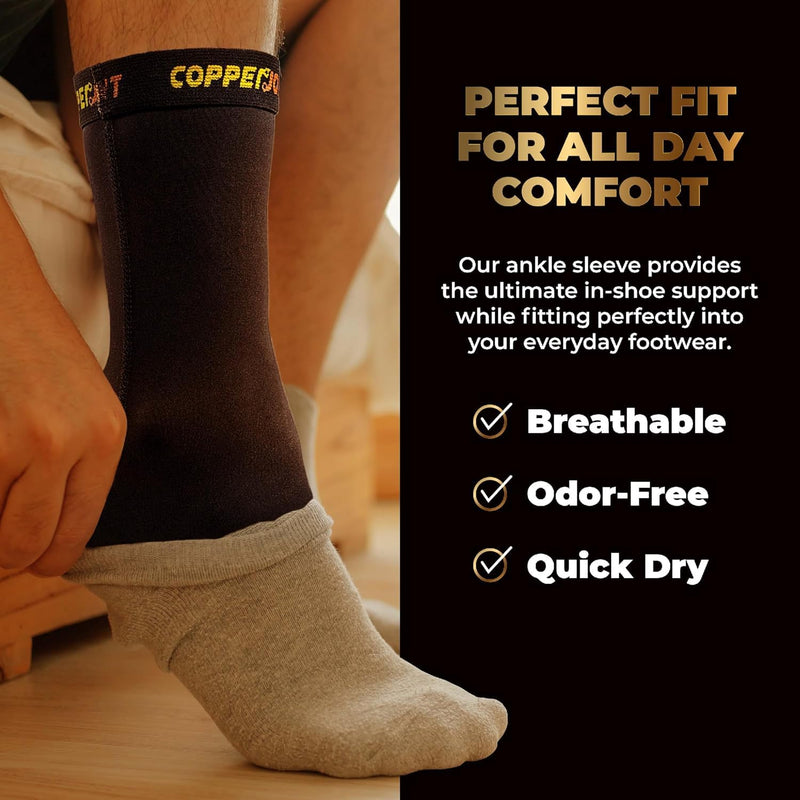 CopperJoint Athletic Foot Ankle Compression Sleeve – Pull On Copper Ankle Brace Women Support, Foot Sleeves, Breathable Elastic Braces Design for Basketball, Running, Sports - Large - 2 Pack Pair