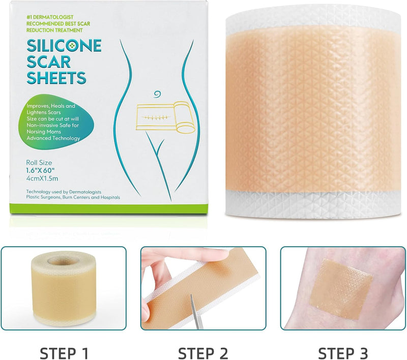 [Australia] - Medical Grade Silicone Scar Sheets, Silicone Scar Tape (1.6”x 60” Roll-1.5M), Professional Scar Removal Treatment, Reusable Silicone Scar Strip for Keloid, C-Section, Surgery, Burns, Acne Etc Brown 