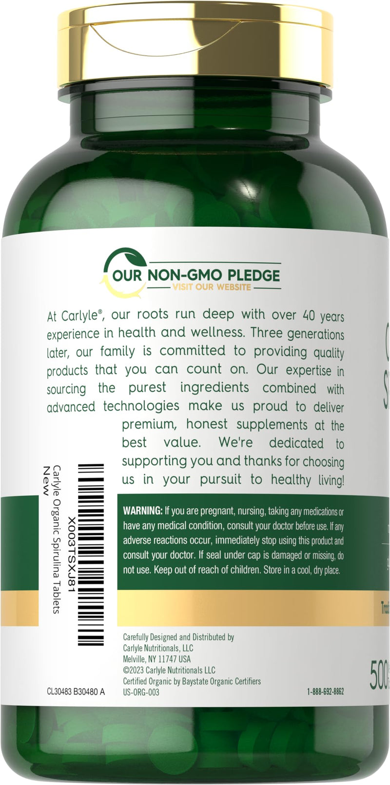 [Australia] - Carlyle Organic Spirulina Tablets 3500mg | 500 Count | Non-GMO & Gluten Free Supplement 