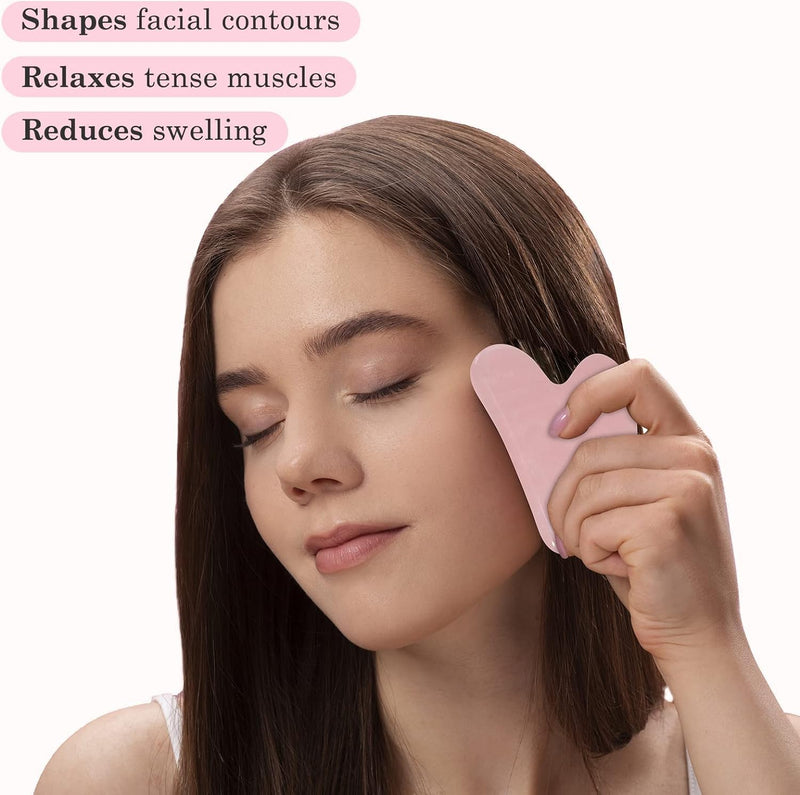 [Australia] - Jade Roller and Gua Sha Stone Massage Tool Set, Natural Rose Quartz Jade Face Roller Stone for Skin Care Anti Aging, De-Puffing, Detoxifying, Brightening, and Refreshes Skin Tool 