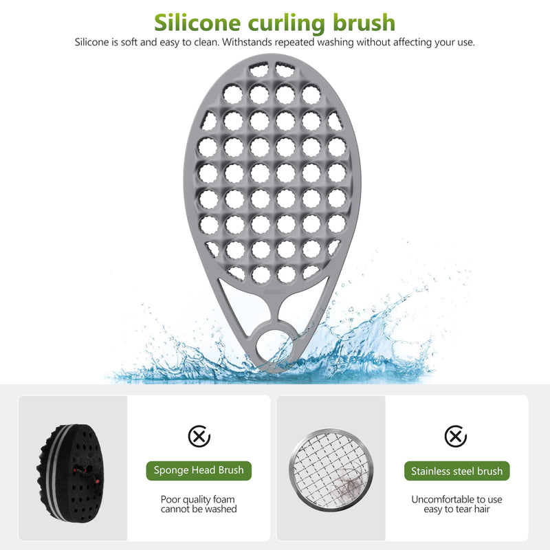KOUPA Magic Silicone Curly Hair Brush, One Piece Twist Curl Comb for Afro Curls, Washable Hair Tool for Men Women, Grey, 2 Pieces 2 Piece
