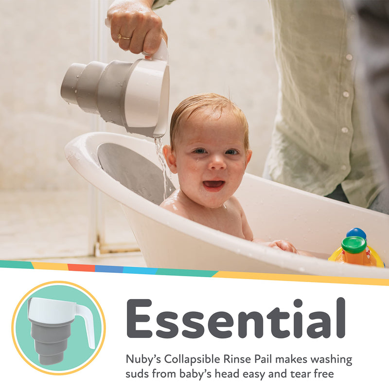 [Australia] - Nuby Collapsible Rinse Pail for Baby Bath Time - Collapsible Bucket with Easy Grip Handle to Rinse Baby Shampoo and Soap - Baby Essentials 