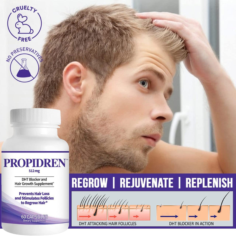 Propidren DHT Blocker & Hair Growth Pills To Stop Hair Loss and Regrow Hair | Hair Vitamins for Men & Women, Regrowth, DHT Blocking, Thinning Hair, Excessive Shedding, Scalp Support, 30 Day Supply