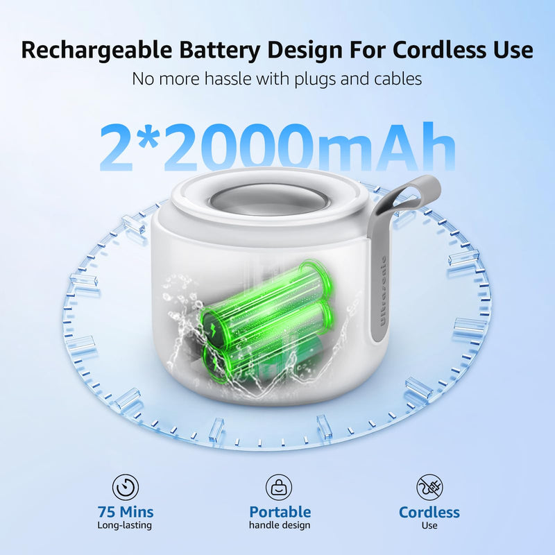 [Australia] - Ultrasonic Retainer Cleaner Machine: 48kHz Rechargeable Cordless Denture Cleaner - Waterproof Ultrasonic Jewelry Cleaner - 200ML Dental Cleaning Pod for Mouth Guard, Aligner, White 
