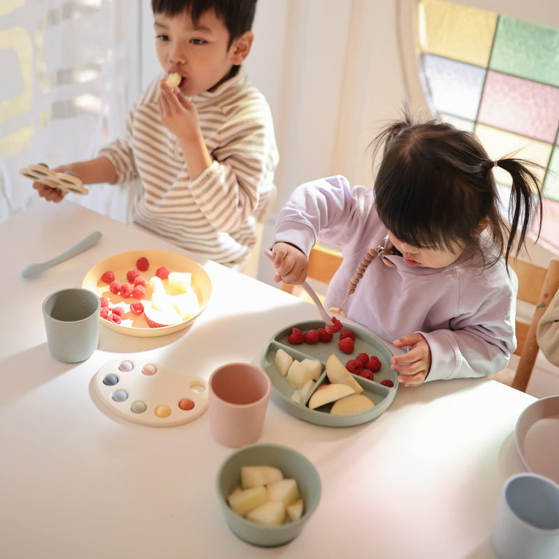 [Australia] - mushie Silicone Baby Feeding Spoons | 2 Pack (Cambridge Blue/Shifting Sand) (Cambridge Blue/Shifting Sand) 