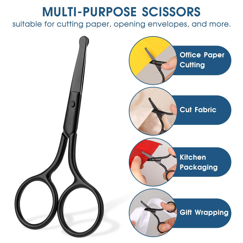[Australia] - Stainless steel nose hair scissors with round tip, black beard scissors, 10 cm, eyebrow scissors, rounded nose hair scissors, eyebrow trimmer, ear hair scissors for hair, eyelashes, mustache, nose 