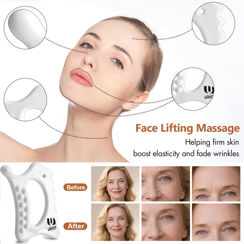 [Australia] - 6-in-1 Ceramic Body Gua Sha Facial Tools | Lymphatic Drainage Tool, Face Sculpting Tool & Acupressure Tool | Body Guasha | Trigger Point Massage Tool for Fascia Massage and Cellulite 