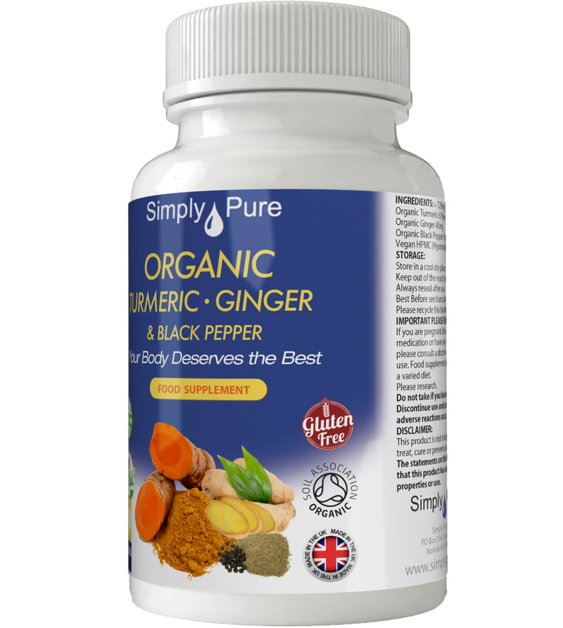 Organic Turmeric, Ginger & Black Pepper for Inflammation & Chronic Pain | 720mg Capsules x 90 | 100% Pure Soil Association Certified | Gluten Free | GM Free | Vegan