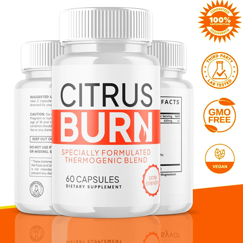 Citrus Burn Thermogenic Capsules – Metabolism Support Supplement with Citrus Extracts, Extra Strength Formula, 60 Capsules, Vegan Friendly