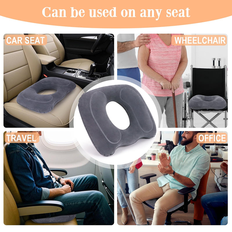[Australia] - Inflatable Hemorrhoid Pillows, Donut Pillow for Tailbone Pain, Adjustable Inflatable Seat Cushion for Bed Sores, Postpartum Pregnancy, Car Seat, Airplane, 17.7'' x 15.4'' x 4.3''(Grey) 