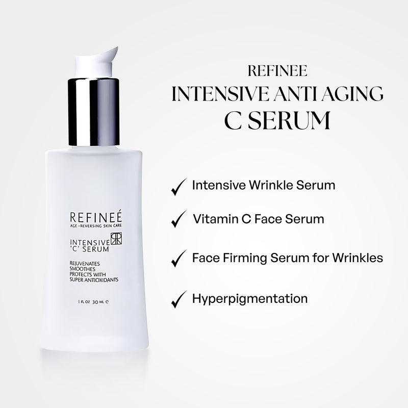 Refinee Intensive Vitamin C FaceSerum - Anti-Aging & Wrinkle Care - FirmingSerum for Age Spots & Hyperpigmentation - Vegan Friendly Skincare – Lightweight DailySerum for Face - 30 ml