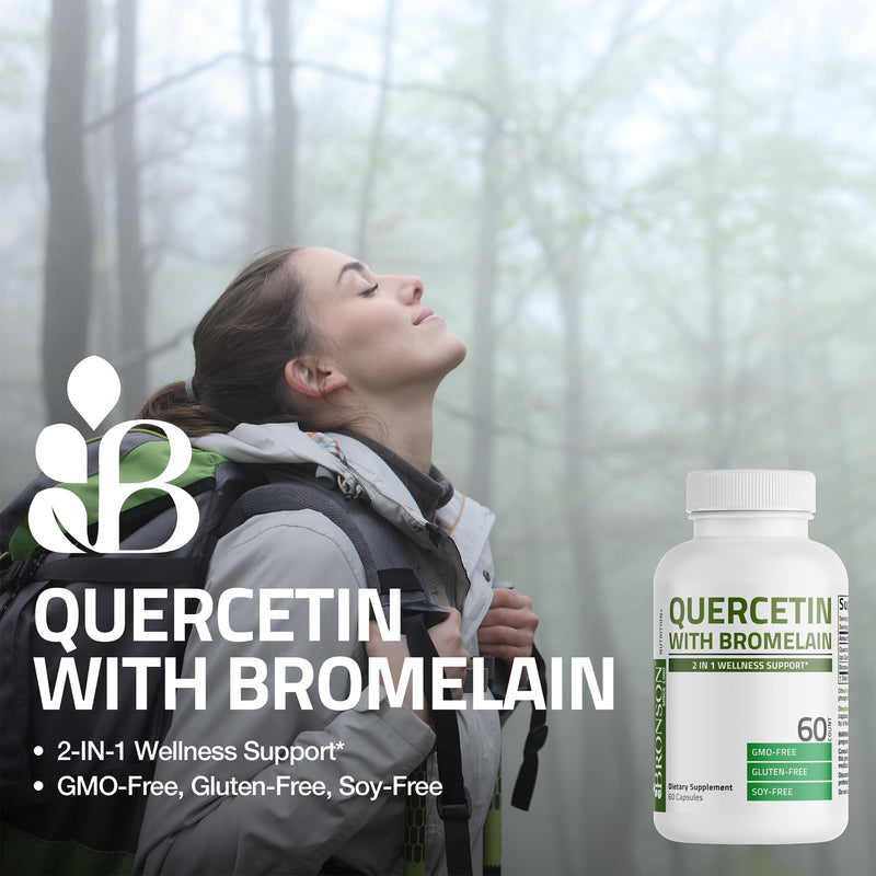 Bronson Quercetin with Bromelain 2-in-1 Wellness Support, 120 Capsules | Antioxidant & Immune Support, Non-GMO, Gluten-Free & Soy-Free 120 Count (Pack of 1)