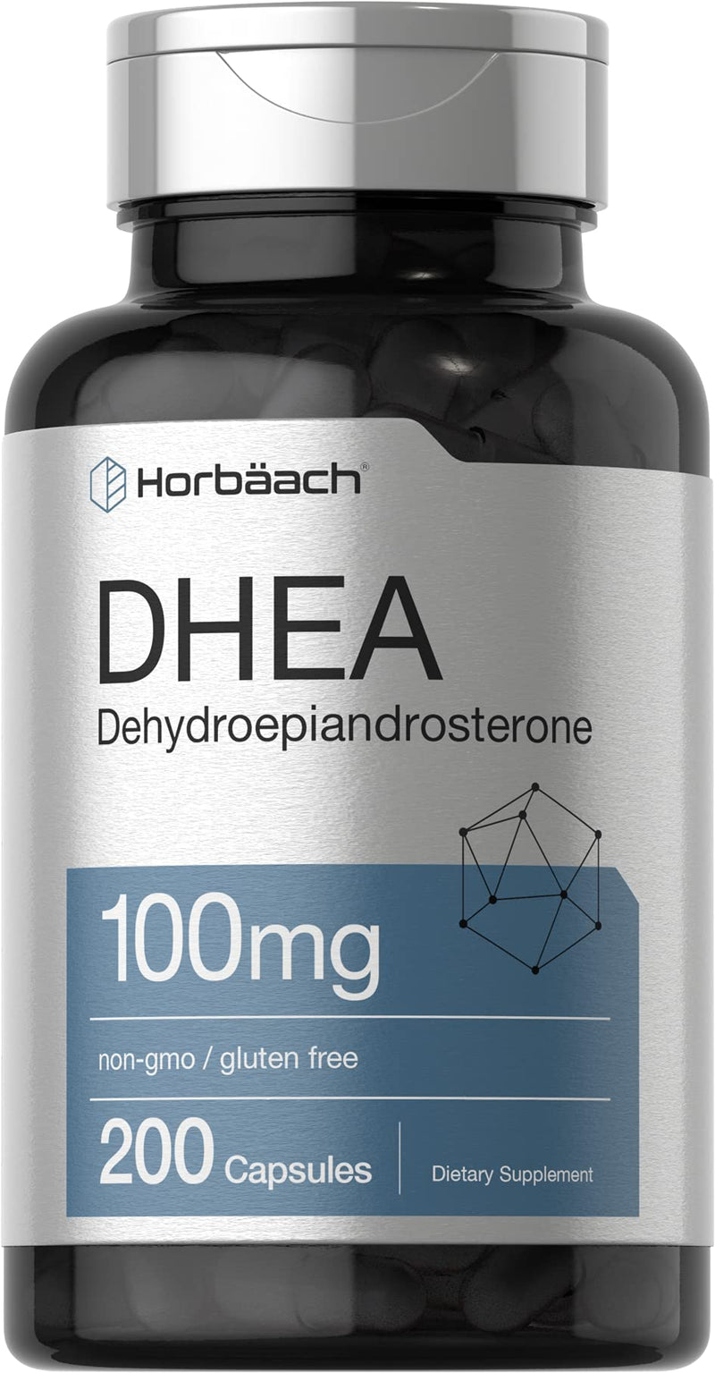 Horbäach DHEA 100mg | 200 Capsules | Non-GMO, Gluten Free Supplement 200 Count (Pack of 1)