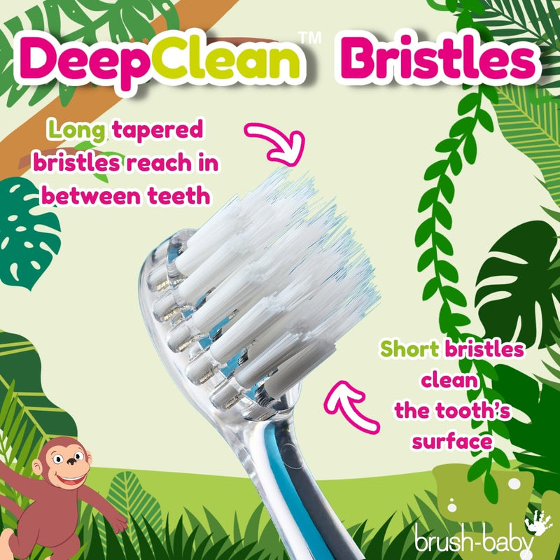 [Australia] - brush-baby WildOnes™ Rechargeable Kids Electric Toothbrush – Monkey | Flashing Lights, 2-Min Timer, Waterproof, 3 Brush Heads | Toddler & Child Toothbrush Ages 0-10 | Soft Bristles 