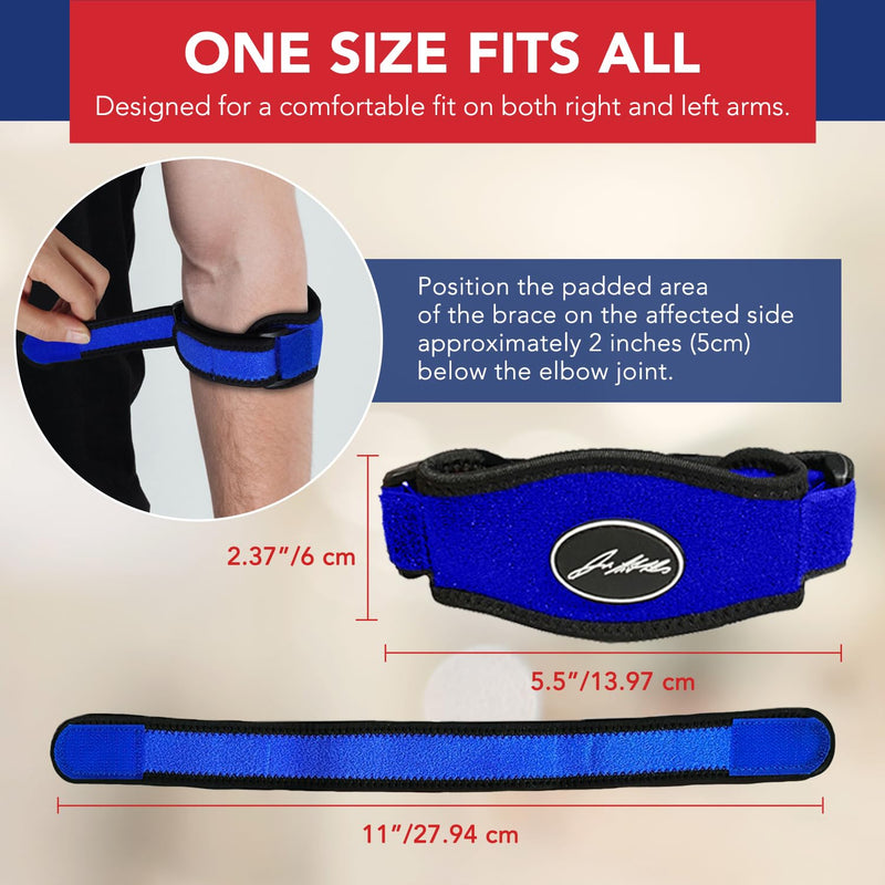 Tennis Elbow Brace & Adjustable Arm Band Support for Pain Relief for Tendonitis, Golfers Elbow Strap, Comfortable, Removable Arm Wrap (Pair, Blue)