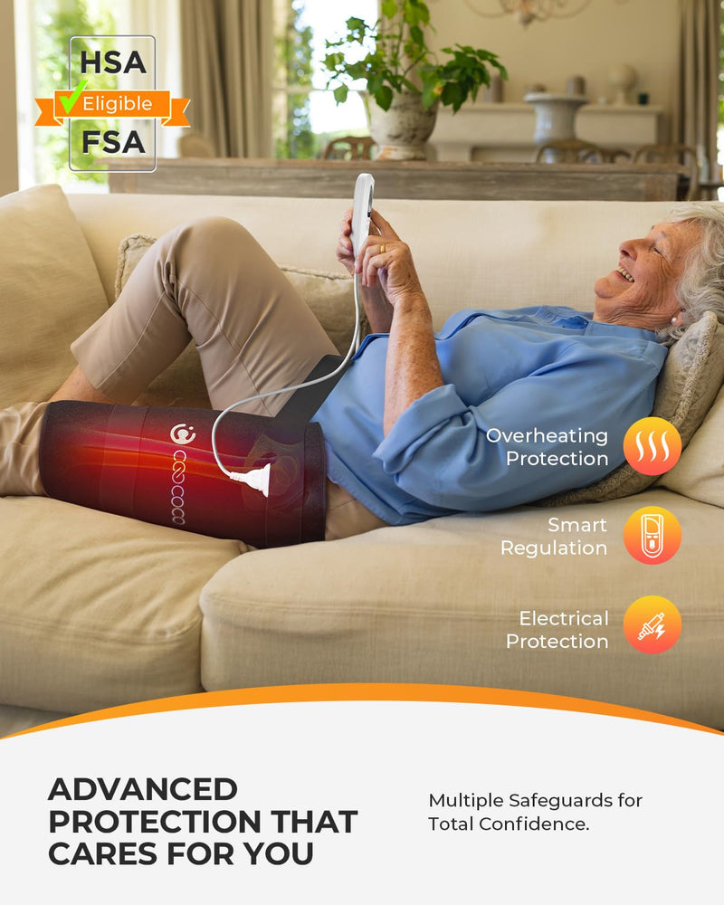 CooCoCo Hip Heating Pad, Heated Hip Brace for Hip and Sciatica Pain Relief | FSA Eligible HSA, 6 heat levels, 4 timers, 18 x 17-in coverage for the hip, lower back, thigh and buttock, soft plush lining 19"*16" Black