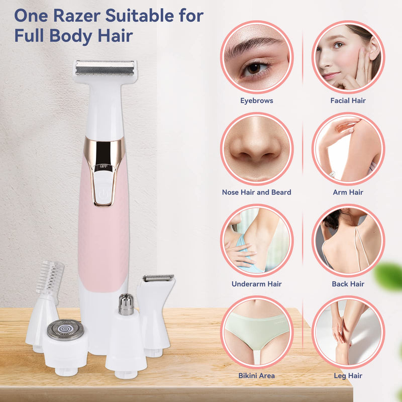 [Australia] - Face Razors for Women, BestMal Bikini Trimmer 5 in 1 Wet/Dry Electric Shaver Razors for Face Nose Eyebrow Beard Mustache Arm Leg Armpit Pubic Area Painless Rechargeable Facial Hair Removal for Women 