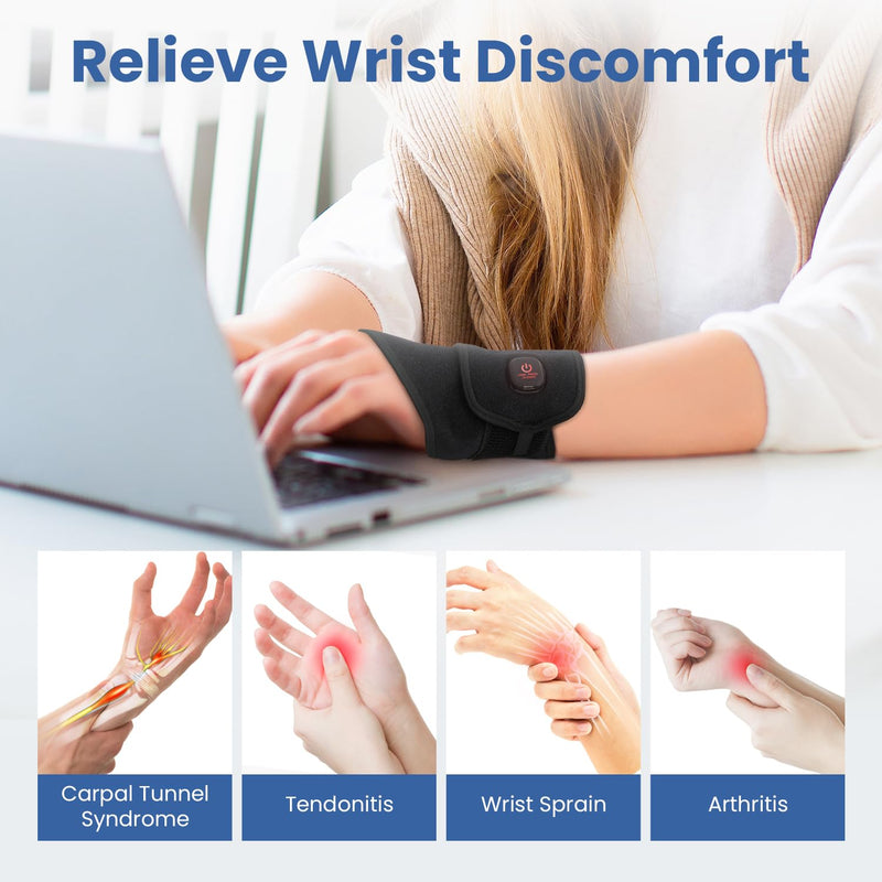 [Australia] - Wrist Heating Pad, Heated Wrist Wrap for Arthritis Carpal Tunnel Tenosynovitis Relief, 3 Temperature Levels with 3000 mAh Rechargeable Battery (Black) 