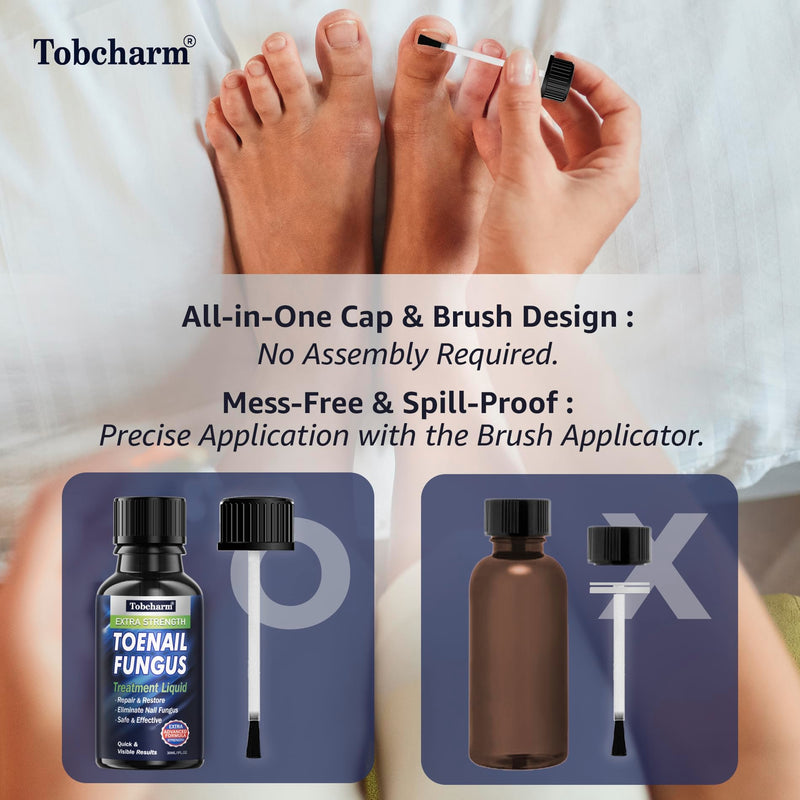 Tobcharm Toenail Fungus Treatment : Nail Fungus Treatment Extra Strength with Tea Tree Oil - Fast Acting Fungal Nail Solution with Undecylenic Acid for Toenails and Fingernails, 2Pack