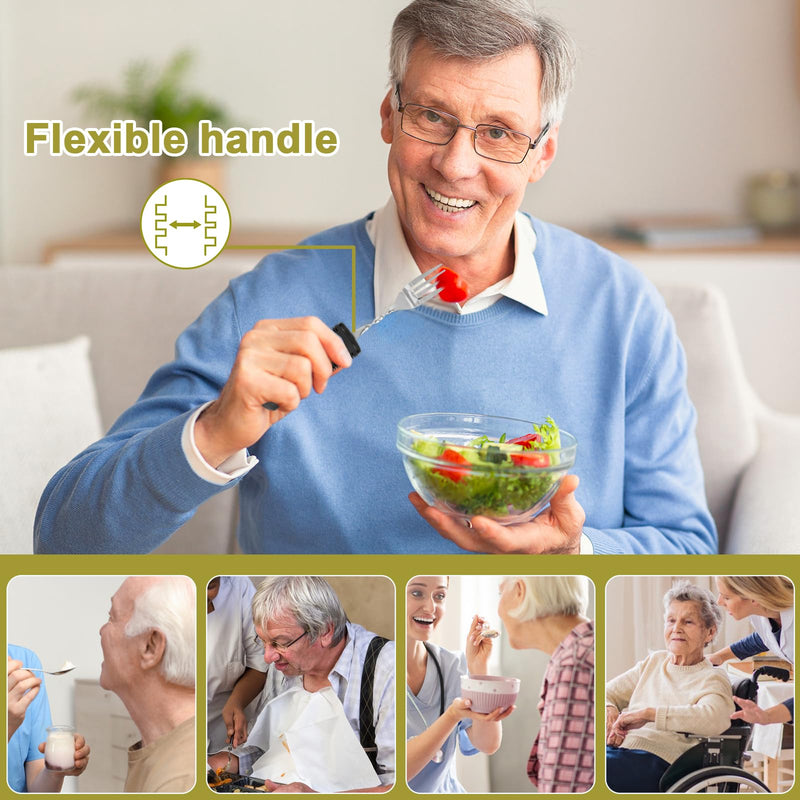 4 x Parkinson's Cutlery Spoon Thick Handle Easy Grip Vibrating Fork Diet Spoon Anti Shaking Foldable for Elderly Parkinson's and Tremors