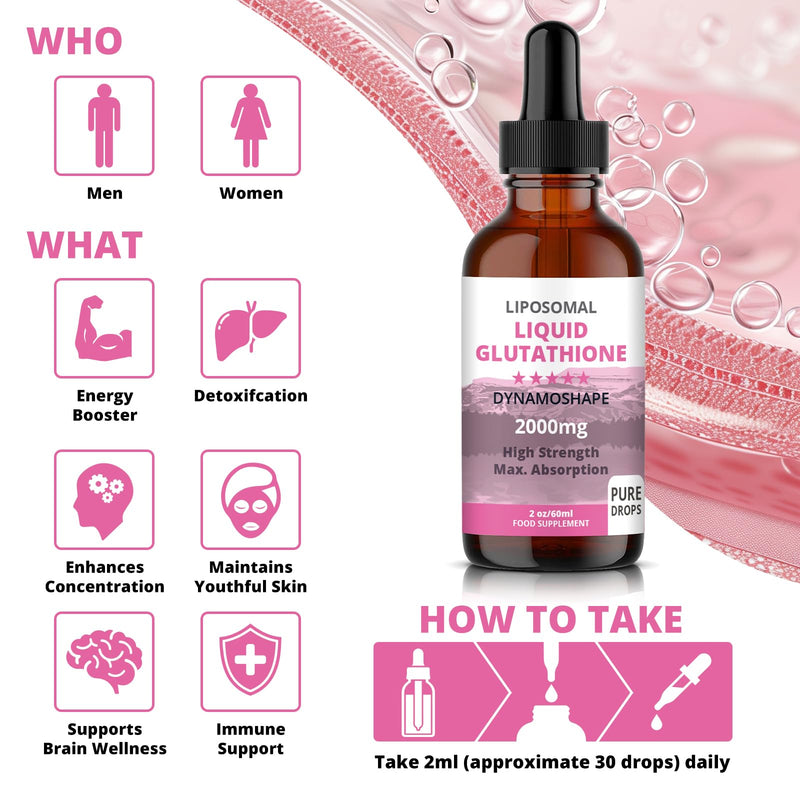 Liposomal Glutathione 2000 mg with Vitamin C, Oral Glutathione Liquid, Antioxidant Supplement for Detox, Superior Absorption, Higher Dosage (Pack of 1)