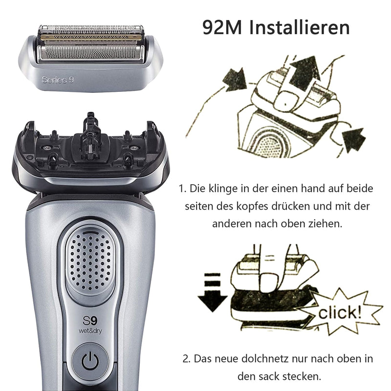 [Australia] - Replacement part for razor 92M shaving head series 9 compatible Braun electric shaver with cleaning cloth and brush supplied with electric shavers series 9 9290cc, 9291cc, 9370cc, 9293s 