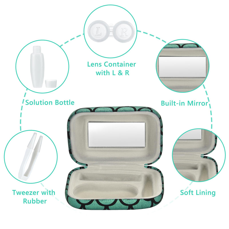 [Australia] - Muf Fish Scale Contact Lens Case,Portable Contact Lens Travel Kit with Mirror,Container,Tweezer,Contact Lens Solution Bottle,Compact Soak Storage Kit for Travel Outdoors Daily Use,Green Sparkles Green Sparkle Fish Scale 