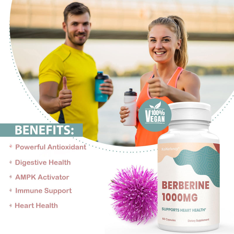 [Australia] - Berberine HCL Supplement 1000mg, High Absorption Berberine Plus Vegan Capsules with Silymarin Complex Formula for Cardiovascular, 60 Count (Pack of 1) 60 Count (Pack of 1) 