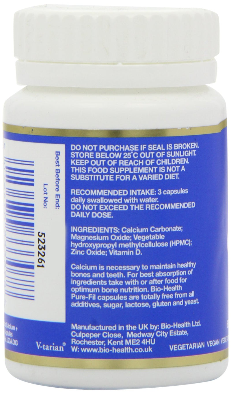 Bio-Health Extra Calcium 800mg Mineral Food Supplement for General Health with Magnesium, Zinc and Vitamin D, Supports the Maintenance of Bones and Teeth, Additive Free, 60 Capsules
