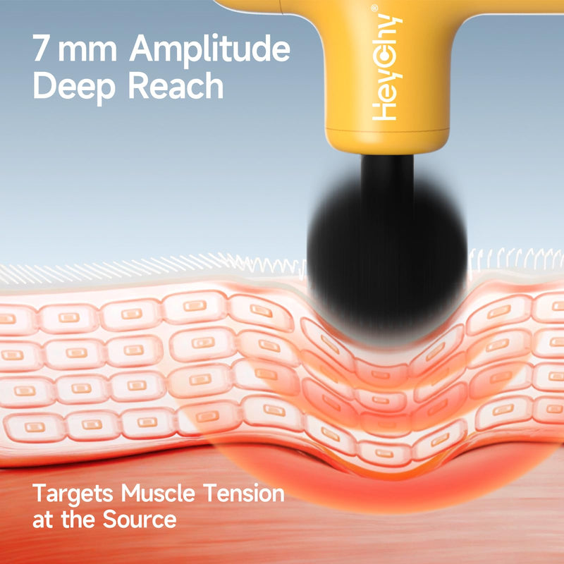 Super Mini Massage Gun Deep Tissue, Handheld Muscle Massager with 4 Heads, Percussion Travel Size Massager Gun FSA Eligible for Men Women Back Relief, Quiet for Home, Gym, Office, HSA, Yellow | 4 Heads for Men Women Muscle Relief, Back Neck Legs, Quiet...