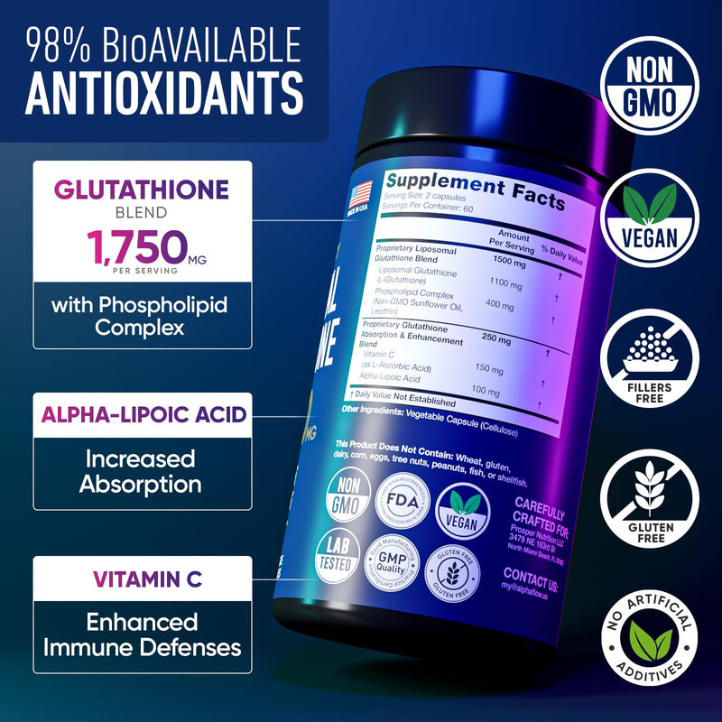 [Australia] - Liposomal Glutathione Supplement 1750MG - Pure Glutathione Liposomal with Vitamin C + Phospholipid Antioxidant Complex - L Glutathione for Liver Detox and Immune Support Supplement - 120 Caps Neutral 120 Count (Pack of 1) 