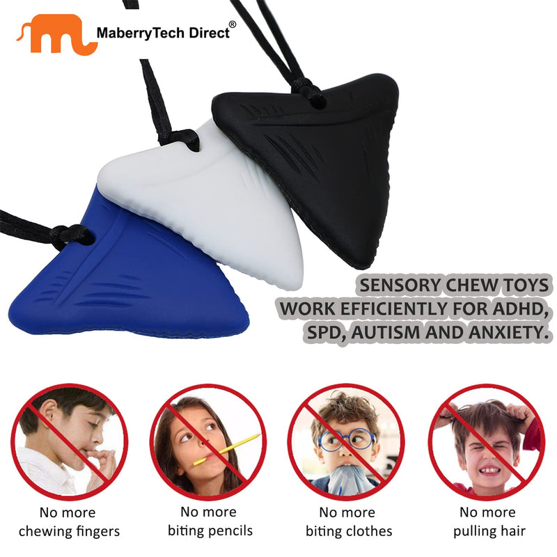 [Australia] - Chew Necklaces for Sensory Kids, 3 Pack Sensory Toys Silicone Chewy Necklace Sensory for Autism, ADHD, Anxiety or Other Special Needs- Reduces Chewing Fidgeting for Boys Girls Adults Chewer Black/Blue/White 3 Count (Pack of 1) 