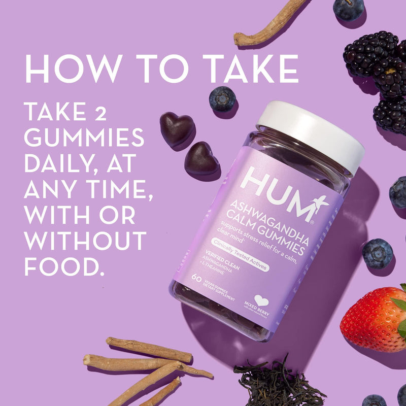 [Australia] - HUM Ashwagandha Calm- L-Theanine & Ashwagandha for Daily Relaxation & Mood Support - Mixed Berry Flavor (100 Vegan Gummies)… 100 Gummies 