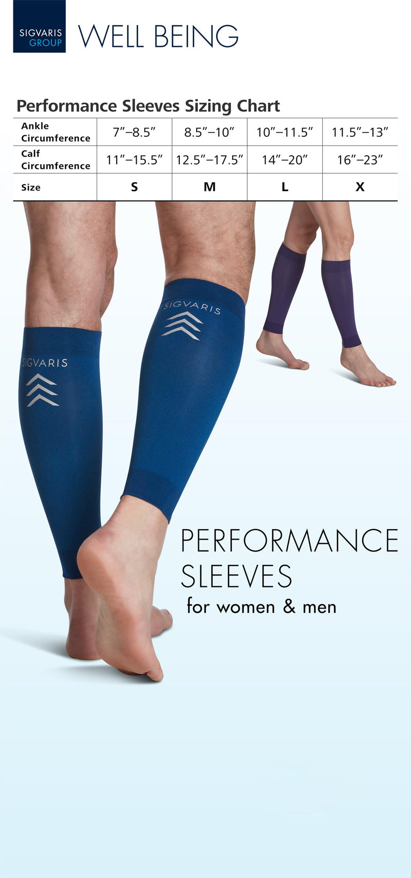 SIGVARIS Unisex Performance Compression Running Sleeve 412V 20-30mmHg XLarge Blue