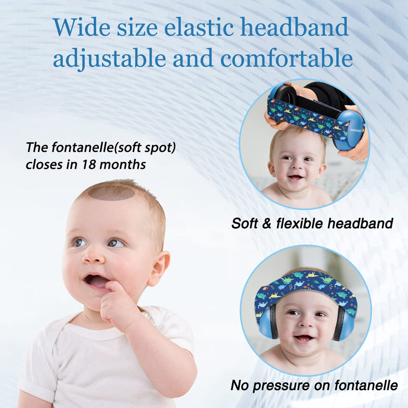 [Australia] - Infant Ear Protection Noise Cancelling Baby Ear Muffs, Toddler Hearing Protection with Adjustable Elastic Headband (Dinosaur,Blue Dino 
