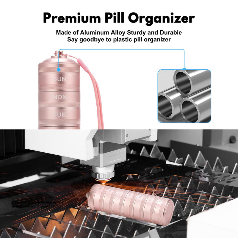 Metal Travel Pill Organizer Weekly - Waterproof Pill Box 7 Day Pill Case | Pill Container for Vitamin Medicine Supplements Fish Oil, Daily medicine Pill Organizer Pink L