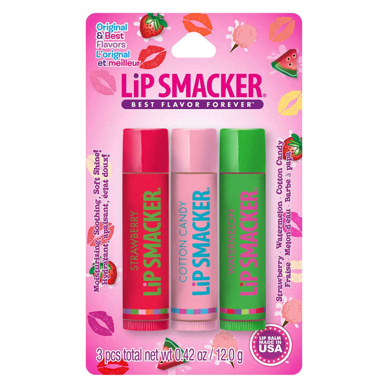[Australia] - Lip Smackers Flavored Lip Balm Original & Best - Moisturizing, Soothing Trio Strawberry, Watermelon, & Cotton Candy Strawberry, Cotton Candy, Watermelon 