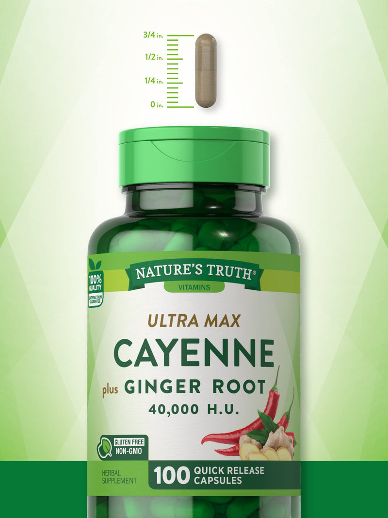 [Australia] - Nature's Truth Cayenne Pepper Capsules | 40,000 HU | 100 Count | with Ginger Root | Non-GMO & Gluten Free Supplement 