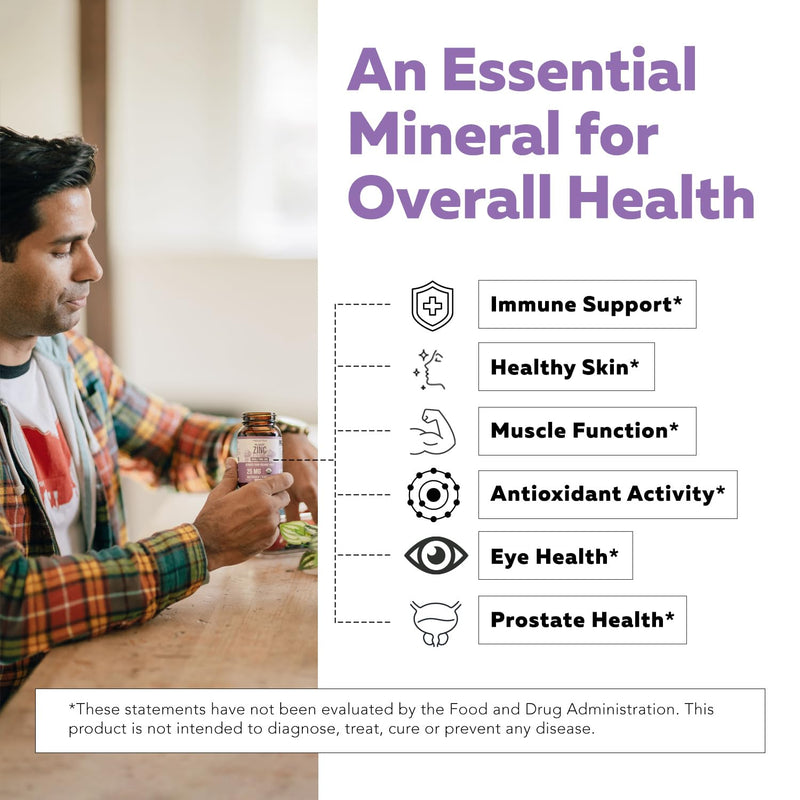 [Australia] - Organic Zinc 25 mg | Whole Food zinc Supplements | Derived from Organic Fruit, Elemental Zinc - Water Extracted, Vegan, GMO-Free - Essential Mineral, Antioxidant, Immune Support, Skin - 60 Servings 