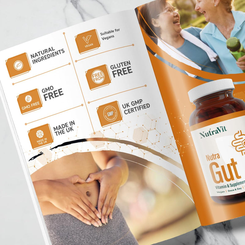NutraGut - Digestive and Gut Support - with 10 Billion Probiotic Cultures, 3 Digestive Enzymes: Amylase, Protease & Lipase - with Vitamins & Minerals - NutraVit, 30 Capsules