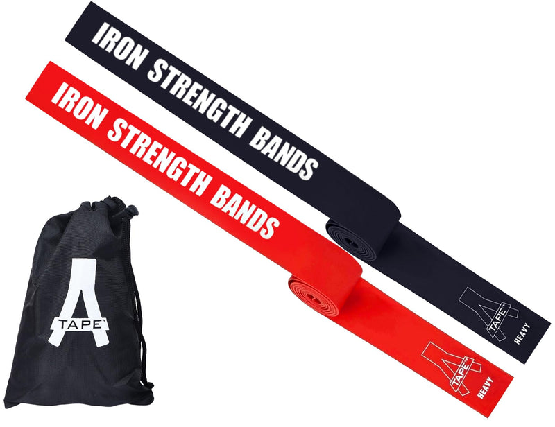 A-TAPE Muscle Floss Bands (5’ Ft Long X 2” inch Width)- Compression Bands - for Improving Movement, Increasing Circulation & Reducing Soreness (Red (Heavy) + Black (Medium))