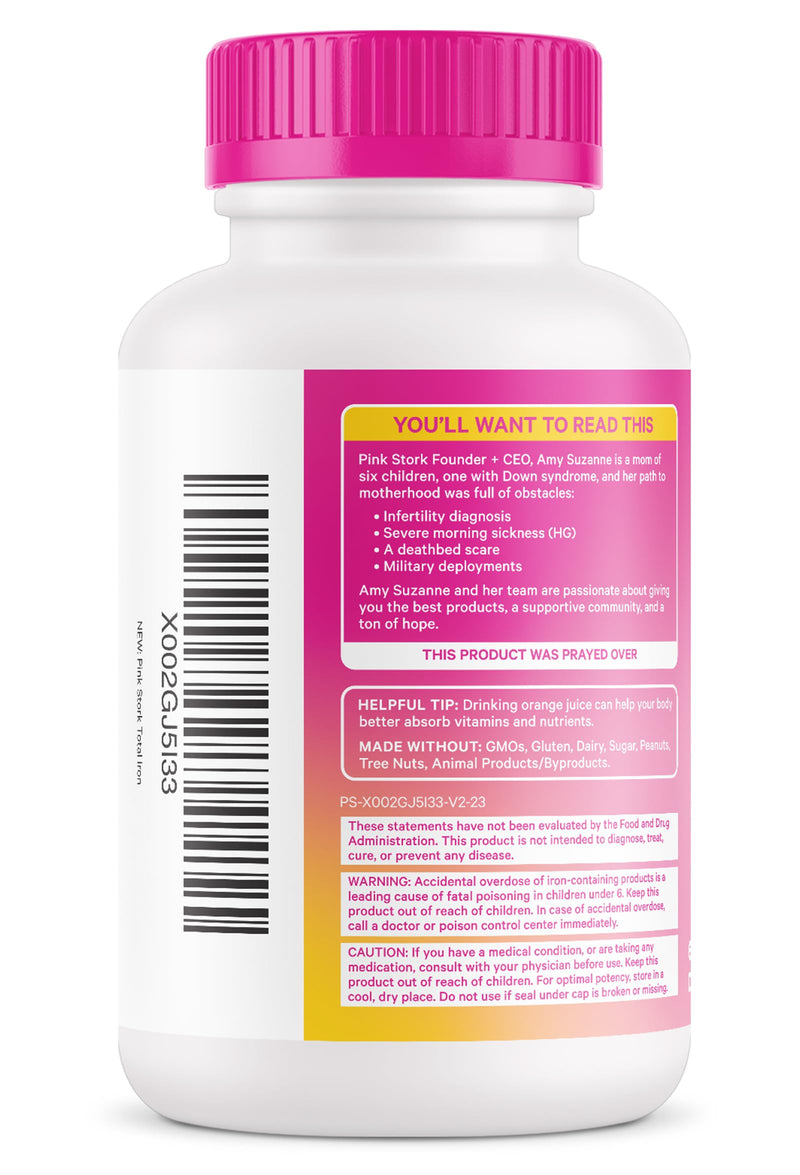 [Australia] - Pink Stork Prenatal Iron Supplement for Women - 18 mg Non-Constipating Iron & Vitamin C for Pregnancy, Postpartum, & Breastfeeding - Focus, Fatigue, & Blood Cell Production - 2 Month Supply 