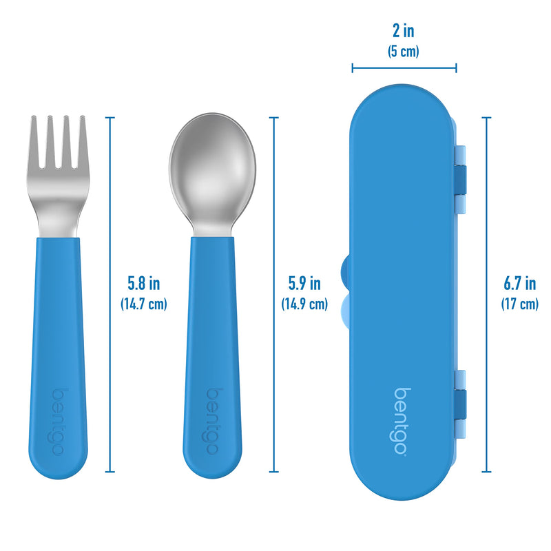 [Australia] - Bentgo® Kids Stainless Steel Utensil Set - Reusable Fork, Spoon & Storage Case - High-Grade BPA-Free Stainless Steel, Easy-Grip Handles, Dishwasher Safe for School Lunch, Travel & Outdoors (Blue) Blue 