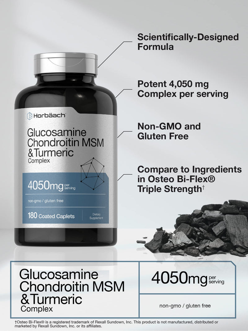 Horbäach Glucosamine Chondroitin with Turmeric & MSM | 4050 mg | 180 Caplets | Triple Strength Formula | Non-GMO, Gluten Free 180 Count (Pack of 1)